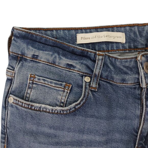 Anthropologie Pilcro Jeans Womens 29 Blue Mid-Rise Cropped Embroidered Pom Pom - Picture 3 of 12